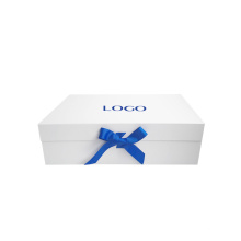 White Folding Gift Box Blue Ribbon Custom Large Size Elegant Flip Magnetic Gift Box